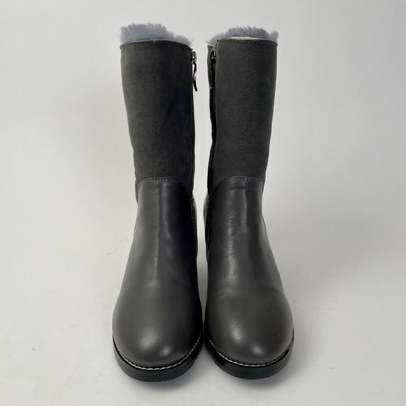 NEW Auabp Leather Shearling Lined Mid Height Heeled Boots, Grey, Size 9 - Picture 2 of 9